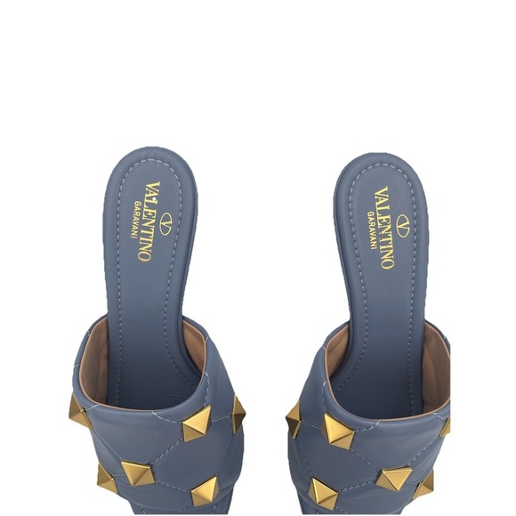 Valentino Garavani Blue Stone Roman Stud Quilted Slide Sandals Size 38.5 US 8.5 - Picture 5 of 12
